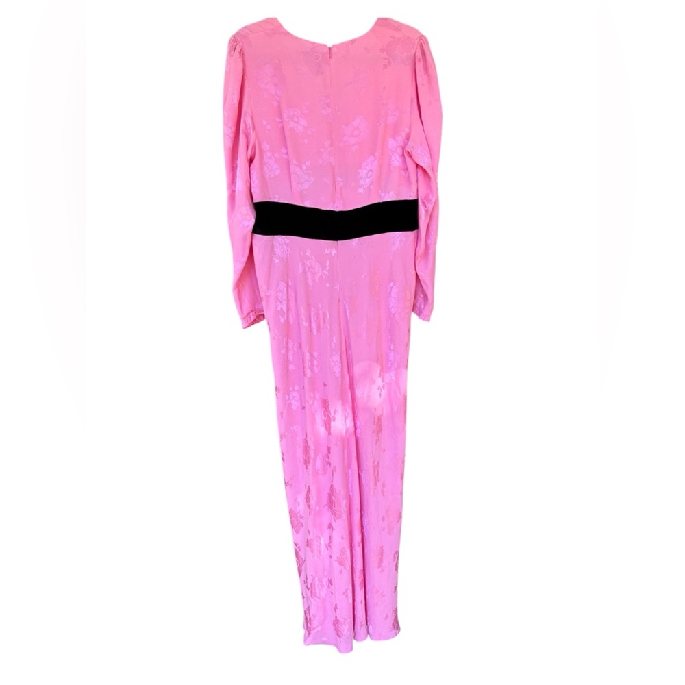 NWT Rixo Bambi Pink Floral Embellished Maxi Dress Black Velvet Waist Large NoBow - Picture 9 of 11